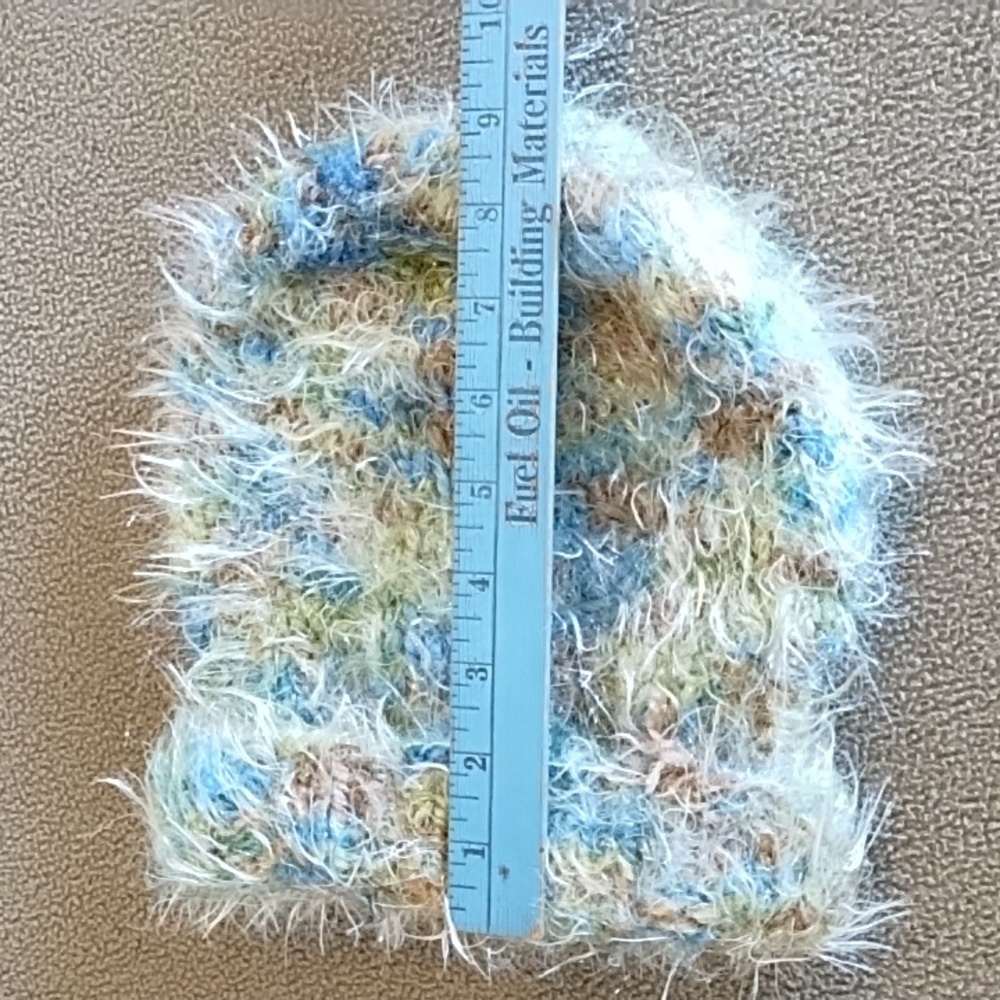 VTG 90s Eyelash Knit Fuzzy Beanie Boho Colorful Winter Hat Blue Green Brown - Picture 5 of 6